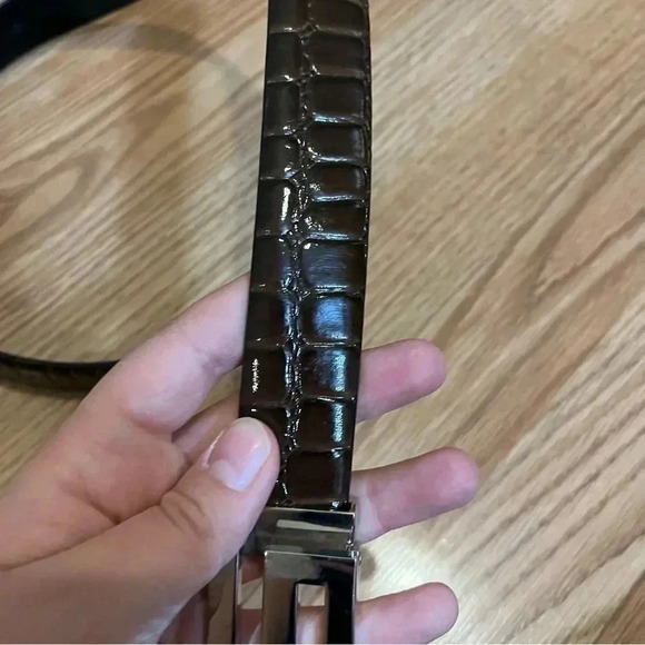 Croc Pattern Embossed Belts Bonded Leather Belt G Buckle - Picture 2 of 10